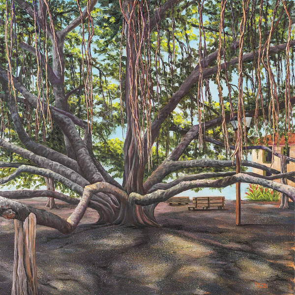 Landscape Art Print featuring the painting Banyan Tree Lahaina Maui by Darice Machel McGuire