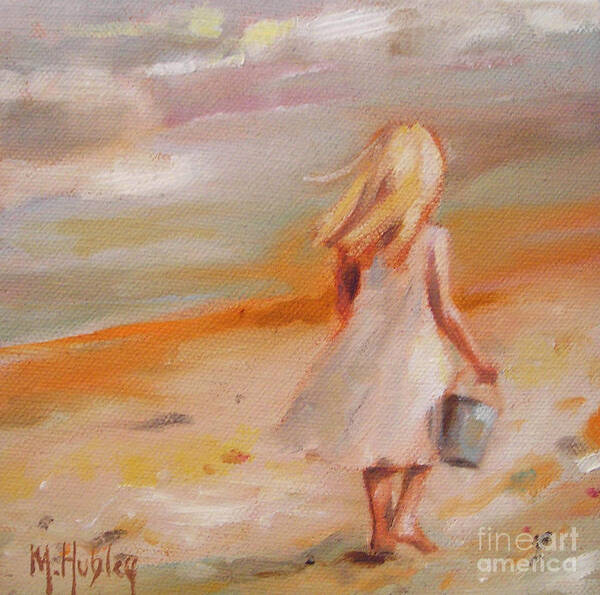 Girl Art Print featuring the painting Beach Walk Girl by Mary Hubley