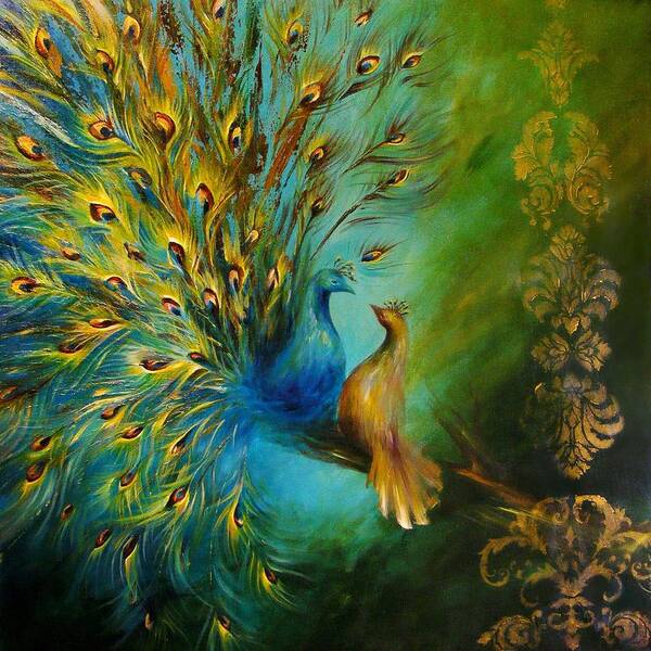 Birds Art Print featuring the painting Birds of a Feather peacocks 3 by Dina Dargo