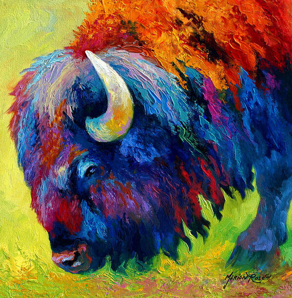 Wildlife Art Print featuring the painting Bison Portrait II by Marion Rose