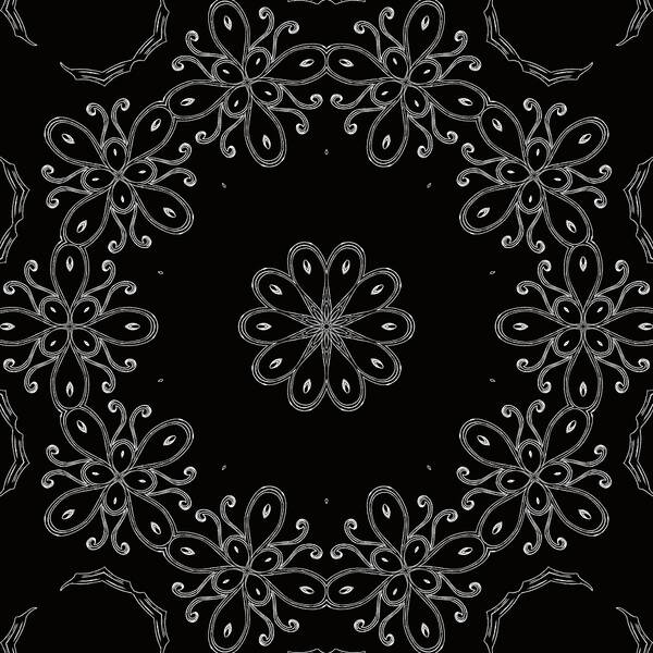 Intricate Art Print featuring the mixed media Black and White Medallion 4 by Angelina Tamez