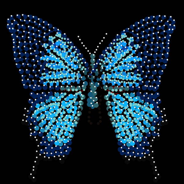  Art Print featuring the digital art Blue Butterfly Black Background by R Allen Swezey