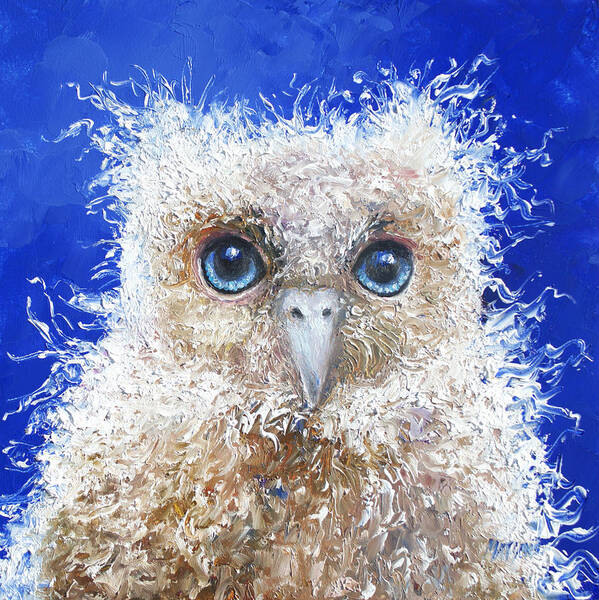 Owl Art Print featuring the painting Blue eyed owl painting by Jan Matson