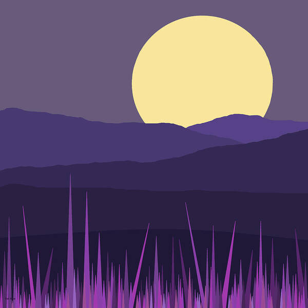 Purple Hills Art Print featuring the digital art Blue Hills - Lavender Sky by Val Arie