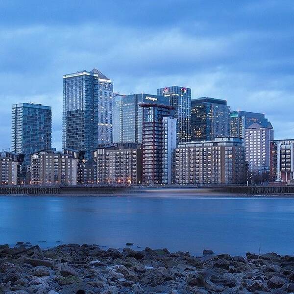 Uk_potd Art Print featuring the photograph Blue Hour On The Beach : Canary Wharf by Neil Andrews