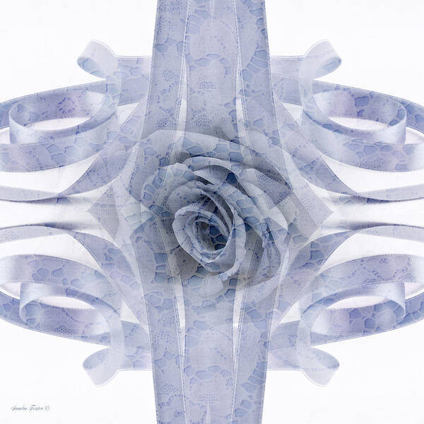 Rose Art Print featuring the photograph Blue Rose And Ribbon Lace by Sandra Foster