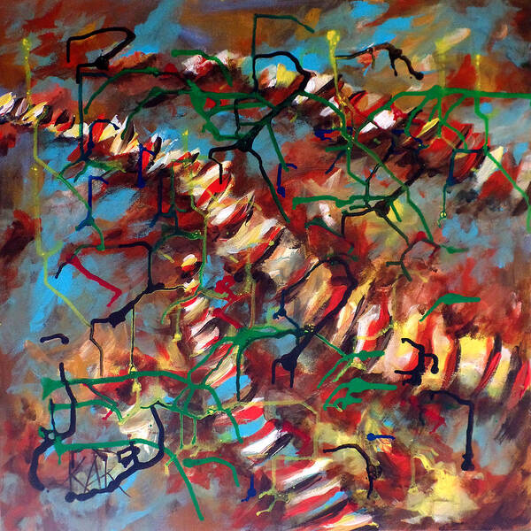 Abstract Art Print featuring the painting Bones and Combs by Art by Kar