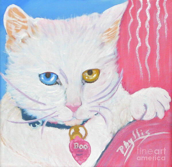 White Kitty Art Print featuring the painting Boo Kitty by Phyllis Kaltenbach