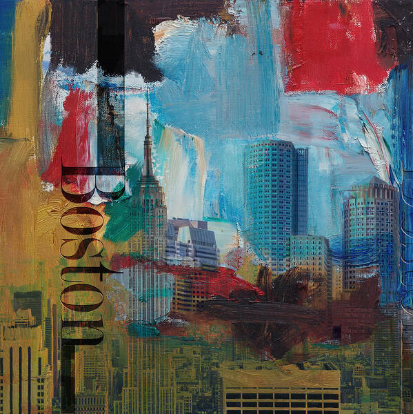 Boston City Art Print featuring the painting Boston City Collage 3 by Corporate Art Task Force