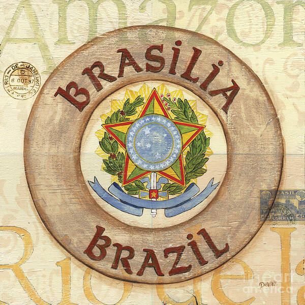 Brazil Art Print featuring the painting Brazil Coat of Arms by Debbie DeWitt