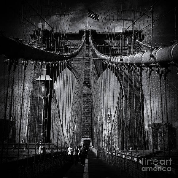 New York City Art Print featuring the photograph Brooklyn Bridge Up Close New York City by Sabine Jacobs