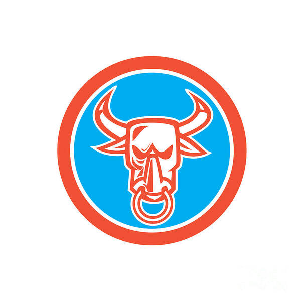 Bull Art Print featuring the digital art Bull Cow Head Nose Ring Circle Cartoon by Aloysius Patrimonio