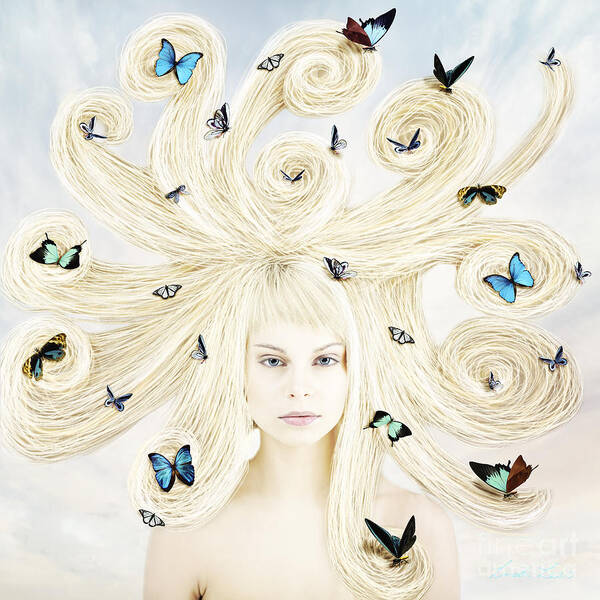 Girl Art Print featuring the digital art Butterfly girl by Linda Lees