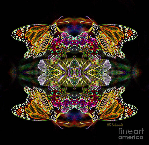 Butterfly Garden Art Print featuring the digital art Butterfly Reflections 02 - Monarch by E B Schmidt