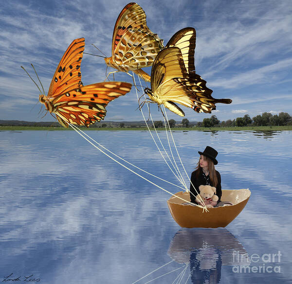 Butterfly Art Print featuring the digital art Butterfly Sailing by Linda Lees