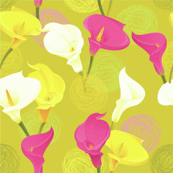 Calla Lily Art Print featuring the digital art Calla Lily Pattern Olive Green by Rusanovska