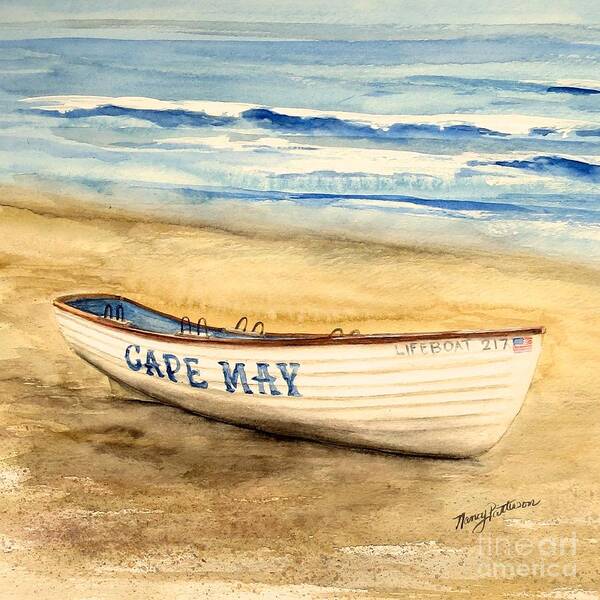 Cape May Lifeguard Boat Art Print featuring the painting Cape May Lifeguard Boat - 2 by Nancy Patterson