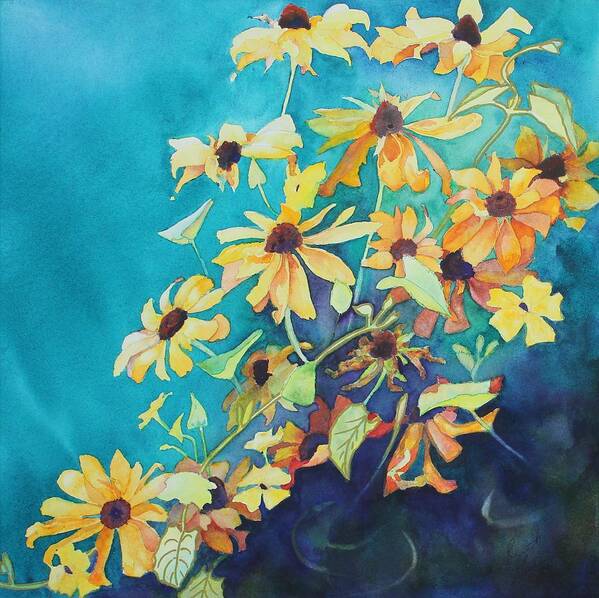 Black Eyed Susans Art Print featuring the painting Cascade by Ruth Kamenev