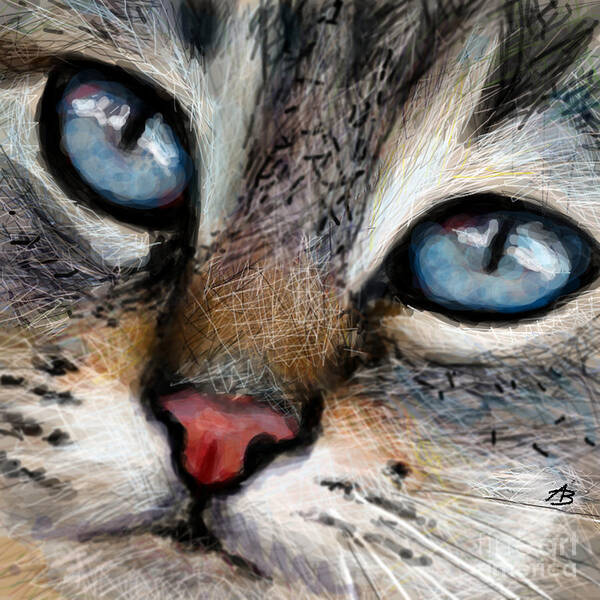 Angie Braun Art Print featuring the painting CAT blue eyes by Angie Braun