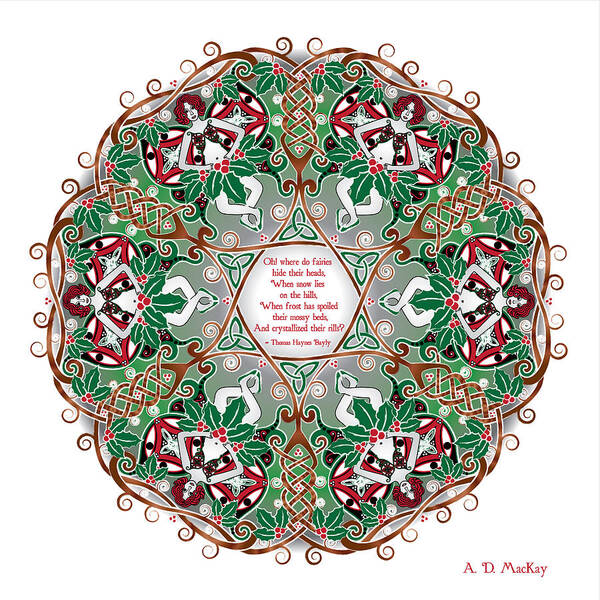 Celtic Art Art Print featuring the digital art Celtic Winter Fairy Mandala by Celtic Artist Angela Dawn MacKay