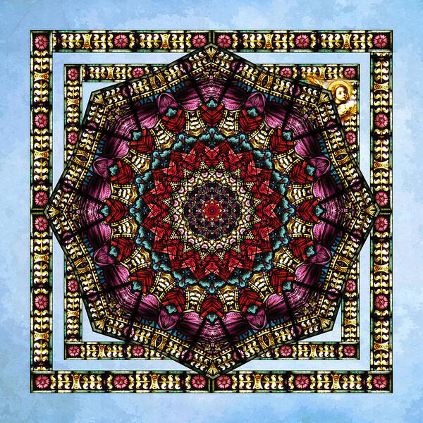 stained Glass Art Print featuring the digital art Cherub Window Kaleidoscope by Deborah Smith
