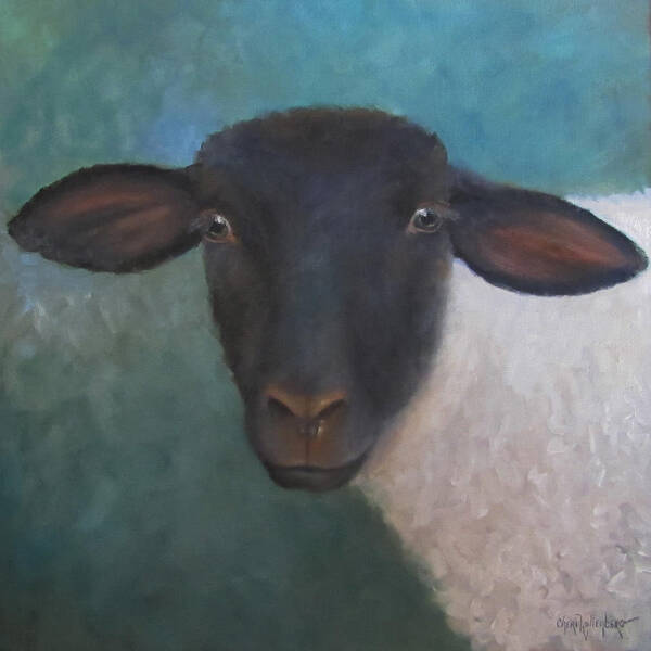 Lamb Art Print featuring the painting Clyde - A Suffolk Lamb Painting by Cheri Wollenberg