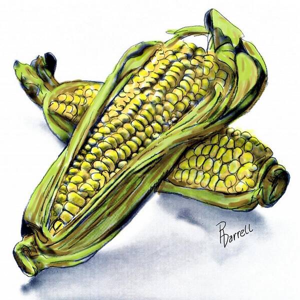 Corn Art Print featuring the digital art Corn Study by Ric Darrell