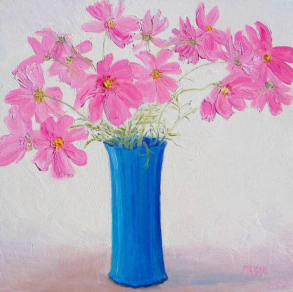 Cosmos Flowers Art Print featuring the painting Cosmos flowers by Jan Matson