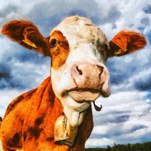 Cow Art Print featuring the digital art Cow portrait painting by Matthias Hauser