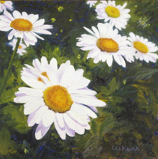 Flowers Art Print featuring the painting Daisies Squared by Lea Novak