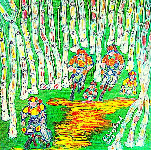 Deer Valley Art Print featuring the painting Deer Valley Mountain Biking 1 by Richard W Linford