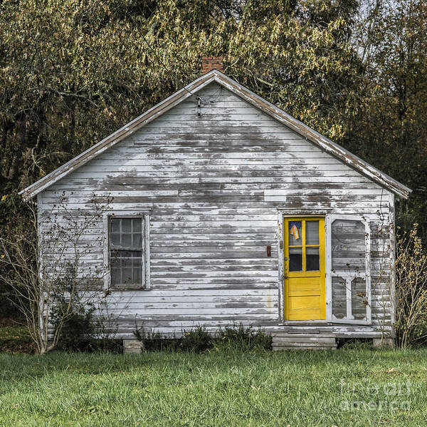 Defiant Art Print featuring the photograph Defiant Yellow Door - Square by Terry Rowe