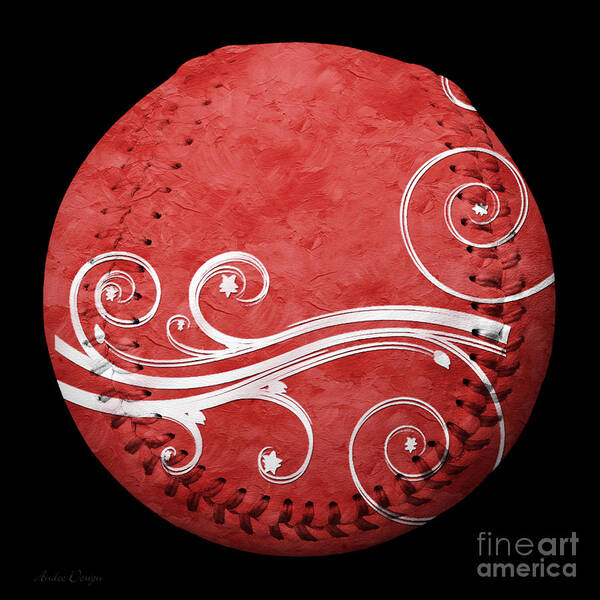 Baseball Art Print featuring the photograph Designer Red Baseball Square by Andee Design