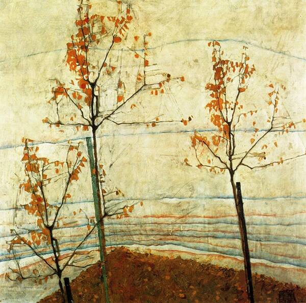 Egon Schiele Art Print featuring the painting Autumn trees #1 by Celestial Images