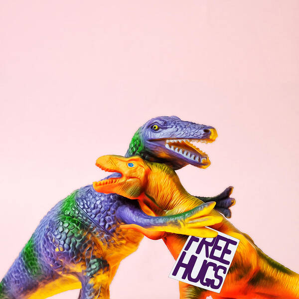 Fun Art Print featuring the photograph Dinosaurs Hugging by Juj Winn