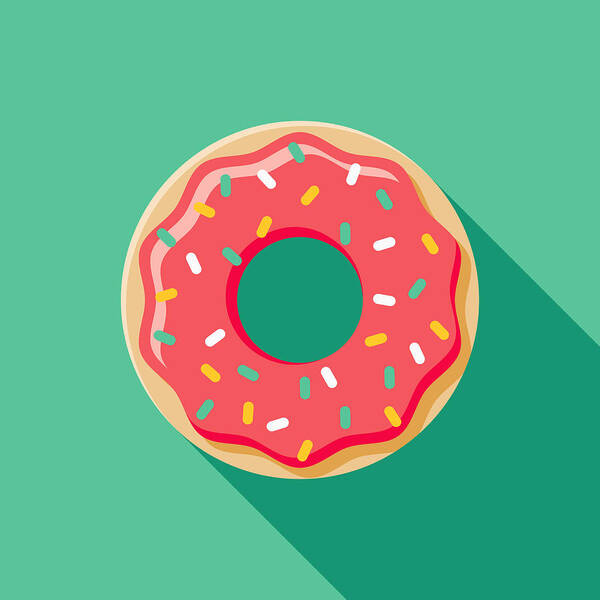 Unhealthy Eating Art Print featuring the drawing Donut Flat Design Fast Food Icon by Bortonia