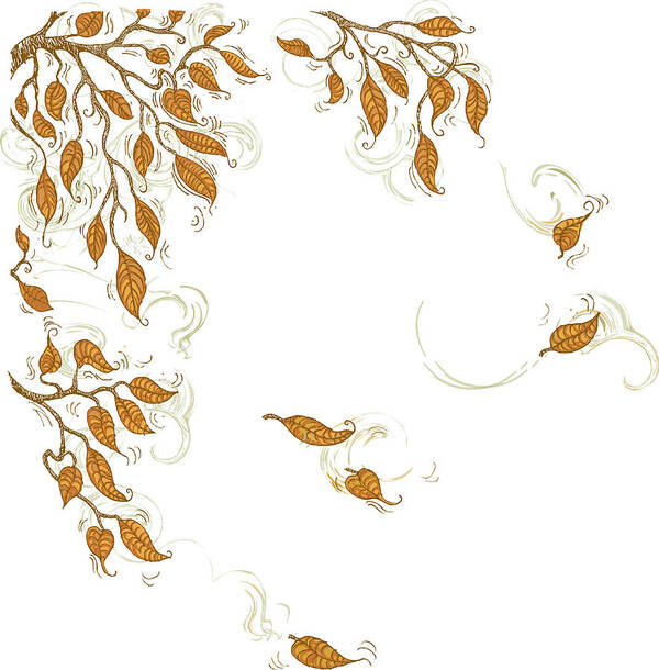Wind Art Print featuring the digital art Doodle Autumn Leaves Corner Element by Dddb