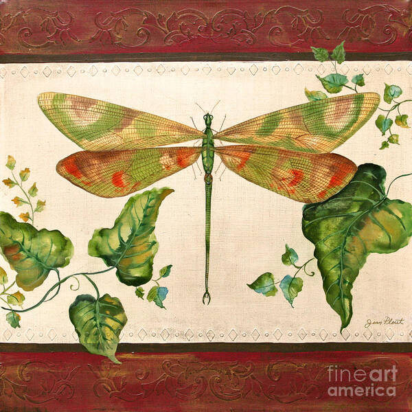 Dragonfly Art Print featuring the painting Dragonfly Whimsey by Jean Plout