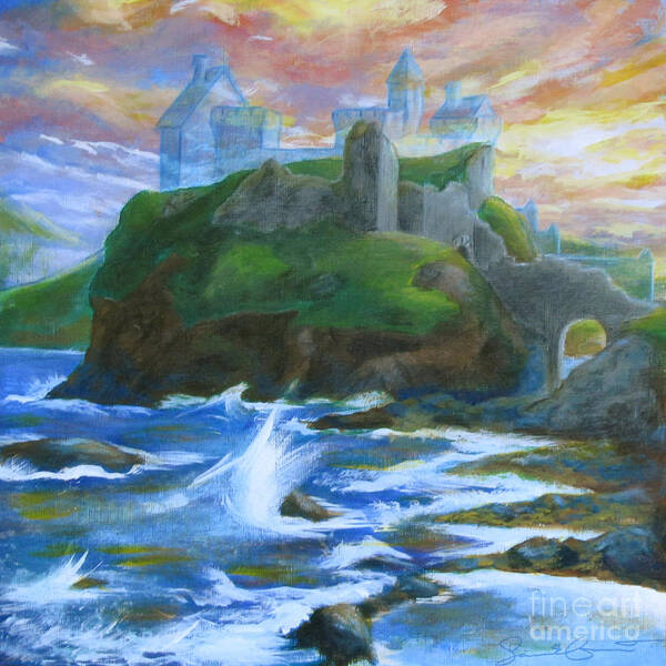 Dunscaith Art Print featuring the painting Dunscaith Castle - Shadows of the past by Samantha Geernaert