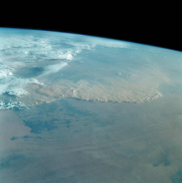 Dust Storm Art Print featuring the photograph Dust Storm Over Sahara Desert From Space Shuttle by Nasa/science Photo Library
