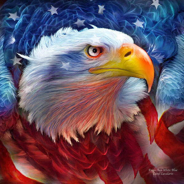 Carol Cavalaris Art Print featuring the mixed media Eagle Red White Blue by Carol Cavalaris