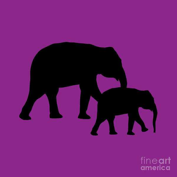 Graphic Art Art Print featuring the digital art Elephants in Purple and Black by Jackie Farnsworth