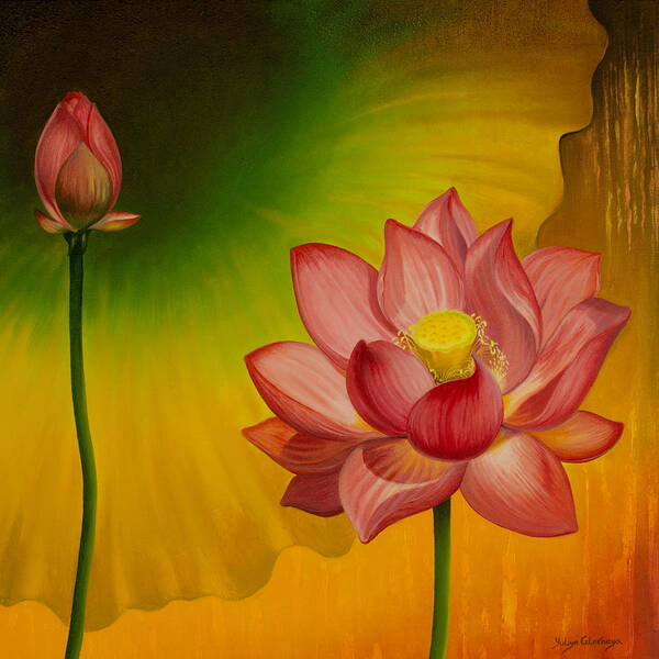 Lotus Art Print featuring the painting Equilibrium by Yuliya Glavnaya
