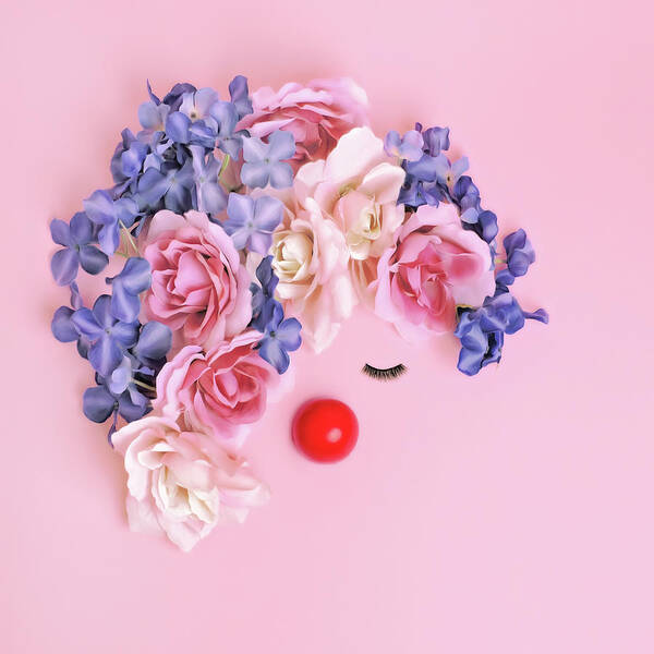 Clown's Nose Art Print featuring the photograph Face Made From Flowers And False by Juj Winn