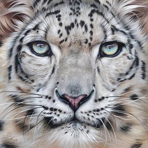 Animal Art Print featuring the mixed media Faces of the Wild - Snow Leopard by Elena Kolotusha