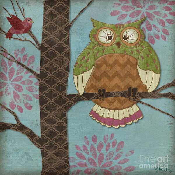 Owl Art Print featuring the painting Fantasy Owls I by Paul Brent