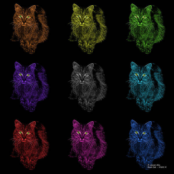 Cat Art Print featuring the digital art Feral Cat Pop Art - 9905 F M - BB by James Ahn