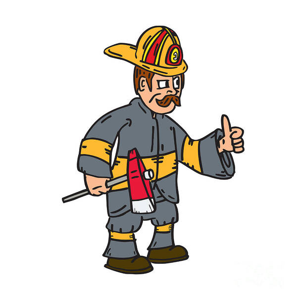 Fireman Firefighter Axe Thumbs Up Cartoon Art Print by Aloysius Patrimonio  - Fine Art America