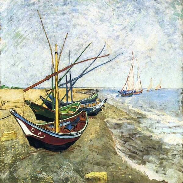 Boats Art Print featuring the painting Fishing Boats On The Beach by Florene Welebny