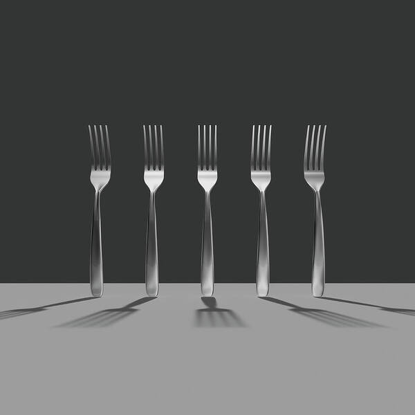 Five Objects Art Print featuring the digital art Five Forks by Yagi Studio